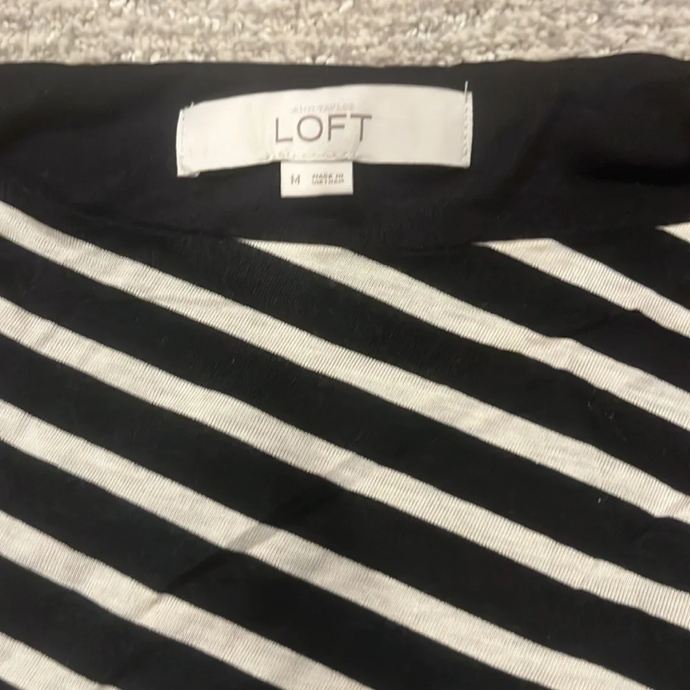 BLACK AND CREAM STRIPED LOFT DRESS MEDIUM - Picture 2 of 4